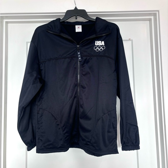 Vintage Black Olympic Committee USA Full Zip Lined Warm Up Track Jacket Size XL - Picture 1 of 16